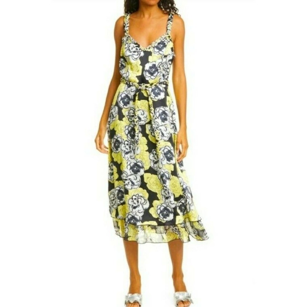 DYVNA Chacha Floral Braided Strap Silk Midi Dress